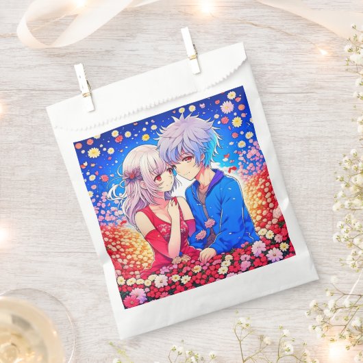 Anime Paar Liefde Bloemen en Harten Bedankzakje (Geknipt)