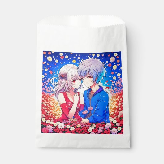 Anime Paar Liefde Bloemen en Harten Bedankzakje (Voorkant)