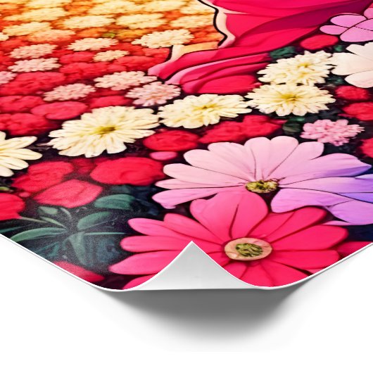 Anime Paar Liefde Bloemen en Harten Perfect Poster (Hoek)