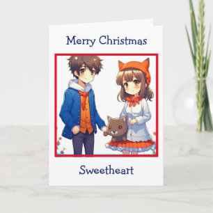 Anime Paar Romantisch Gepersonaliseerde Kerstmis Kaart