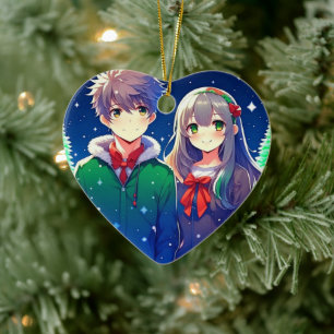 Anime Paar Romantisch Gepersonaliseerde Kerstmis Keramisch Ornament