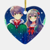 Anime Paar Romantisch Gepersonaliseerde Kerstmis Keramisch Ornament (Voorkant)