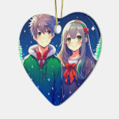 Anime Paar Romantisch Gepersonaliseerde Kerstmis Keramisch Ornament (Links)
