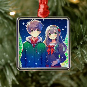 Anime Paar Romantisch Gepersonaliseerde Kerstmis Metalen Ornament
