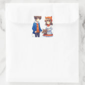 Anime Paar Romantisch Gepersonaliseerde Kerstmis Vierkante Sticker (Tas)