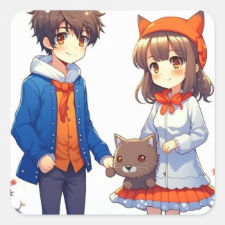 Anime Paar Romantisch Gepersonaliseerde Kerstmis Vierkante Sticker