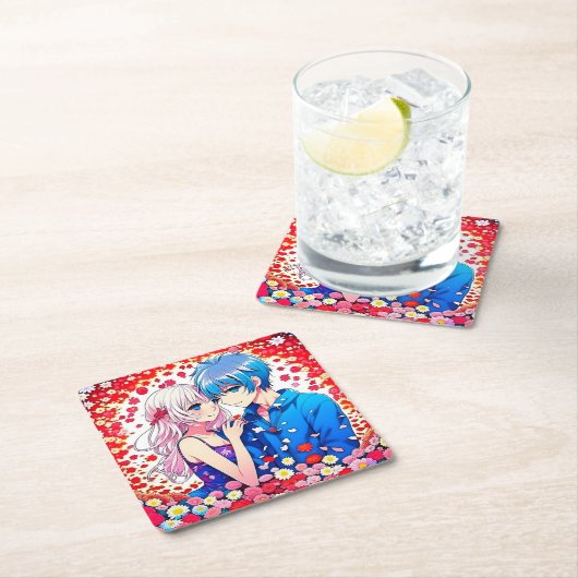 Anime Paar Unieke Bruiloft Kartonnen Onderzetters (Insitu)