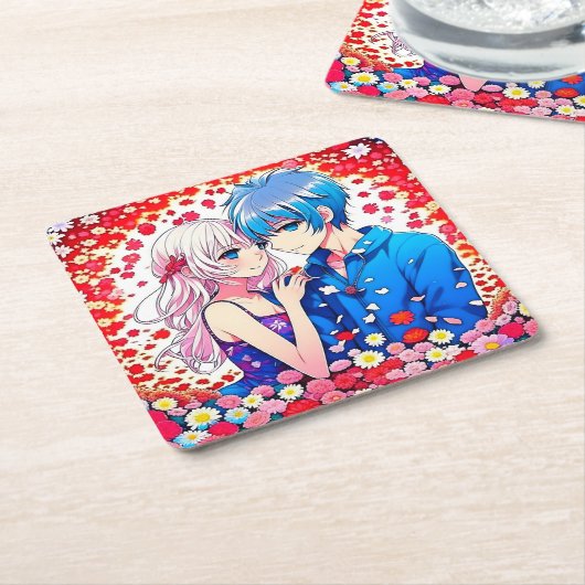 Anime Paar Unieke Bruiloft Kartonnen Onderzetters (Schuin)