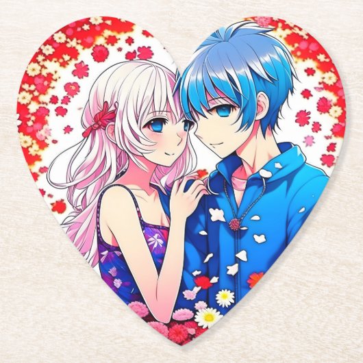 Anime Paar Unieke Bruiloft Kartonnen Onderzetters (Voorkant)