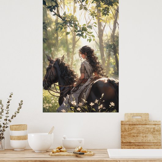Anime paardrijden in de bossen - Ultra hoog Poster (Keuken)