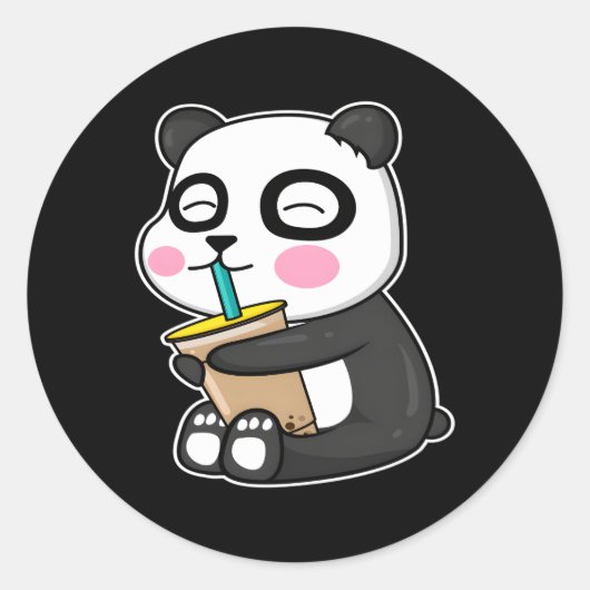 Anime Panda Drink Boba Bubble Tea L Kawaii Ronde Sticker (Voorkant)