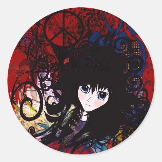 Anime Peace Grunge Ronde Sticker (Voorkant)