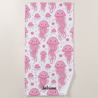 Anime Pink Jellyfish gepersonaliseerd Strandlaken