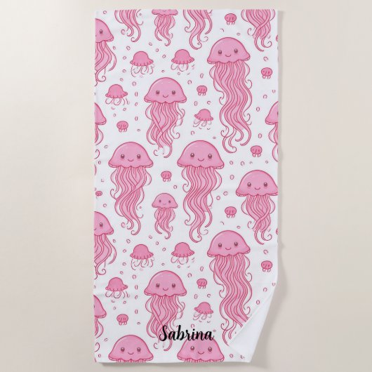 Anime Pink Jellyfish gepersonaliseerd Strandlaken (Voorkant)