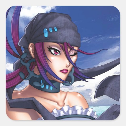 Anime Pirate Porthole Vierkante Sticker (Voorkant)