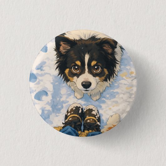 Anime Playful Dog Round Button (Voorkant)