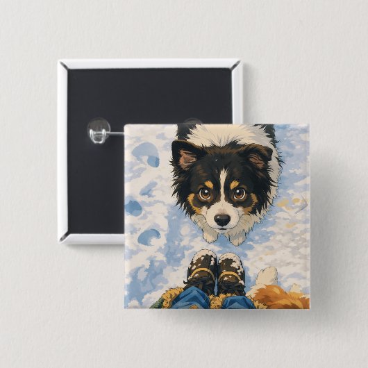 Anime Playful Dog Square Button (Voorkant /achterkant)