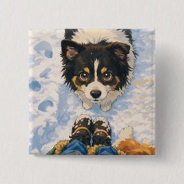 Anime Playful Dog Square Button