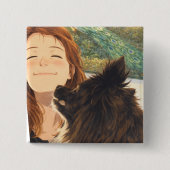 Anime Playful Puppy Square Button (Voorkant)