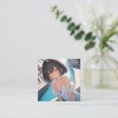 Anime Poolside Vierkante Visitekaartje (Staand voorkant)