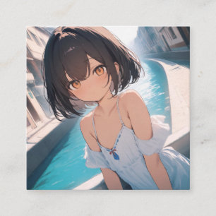 Anime Poolside Vierkante Visitekaartje