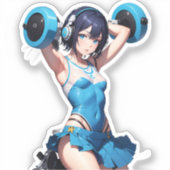 Anime Powerlifter in Sportkleding Sticker (Voorkant)