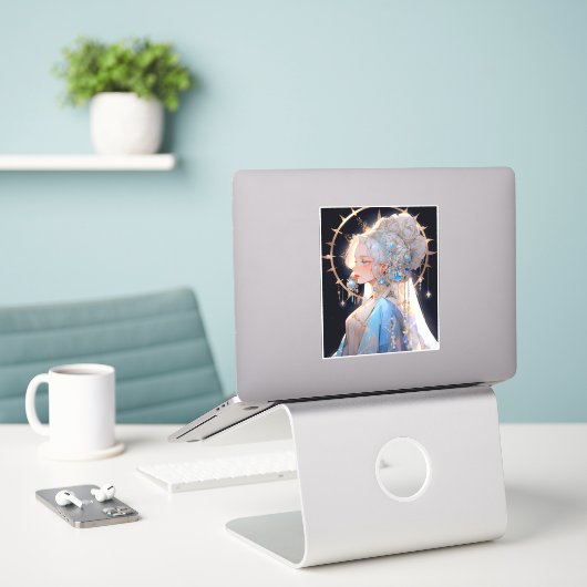 Anime Prinses Fantasy Kunst Sticker (Laptop op bureau)