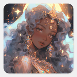 Anime Prinses Fantasy Kunst Vierkante Sticker