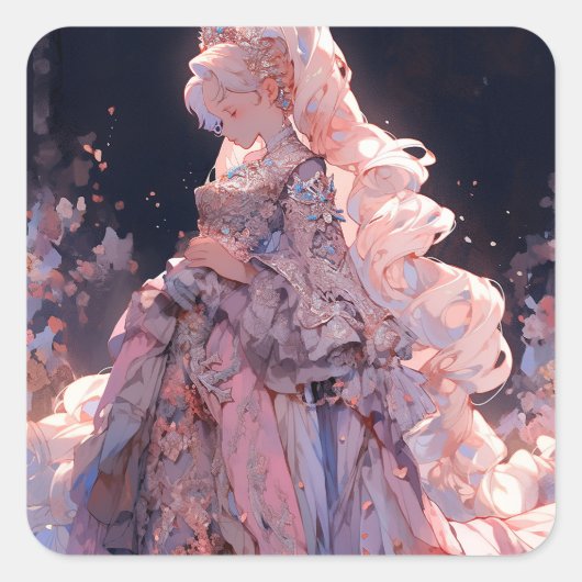 Anime Prinses Fantasy Kunst Vierkante Sticker (Voorkant)