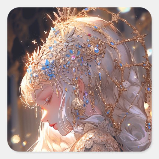 Anime Prinses Meisje Fantasy Kunst Vierkante Sticker (Voorkant)