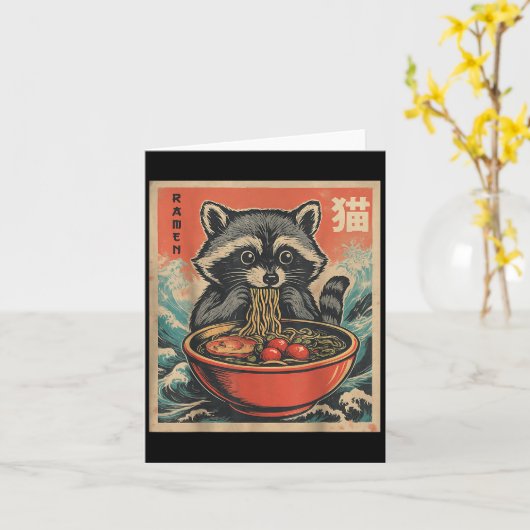 Anime Raccoon Ramen Japanese Funny Kawaii Gift Man Kaart (Gele Bloem)