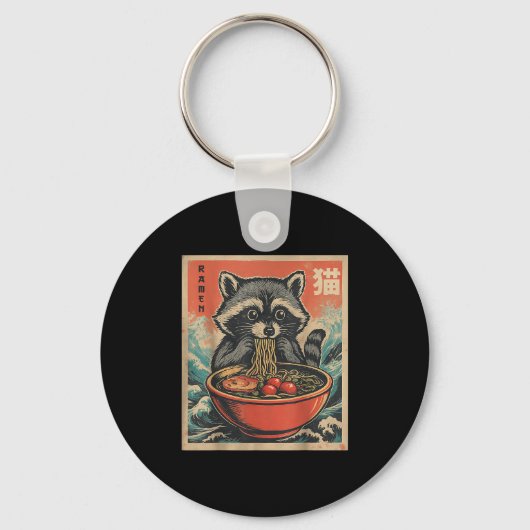 Anime Raccoon Ramen Japanese Funny Kawaii Gift Man Sleutelhanger (Voorkant)