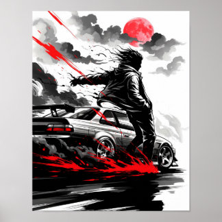 Anime Racing Drift – Sumi-e Speed Art Poster