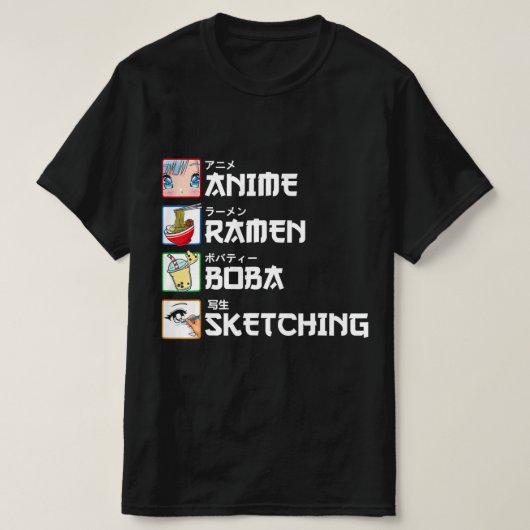 Anime Ramen Boba Sketching Japanese Manga Milk Tea T-shirt (Design voorkant)