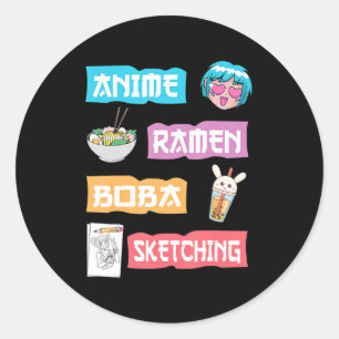 Anime Ramen Boba Sketching Kawaii Anime Lover Mer Ronde Sticker