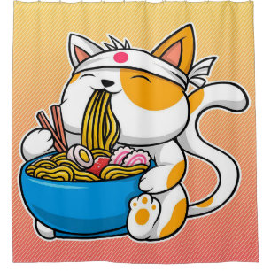 Anime Ramen Cat Cat Cft Kat voor Pasen Douchegordijn
