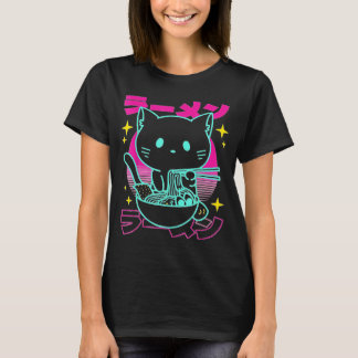Anime Ramen Cat Retro Japanse noedels esthetisch T-shirt