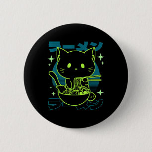 Anime Ramen Kat Japans Retro Noedels Esthetisch K Ronde Button 5,7 Cm