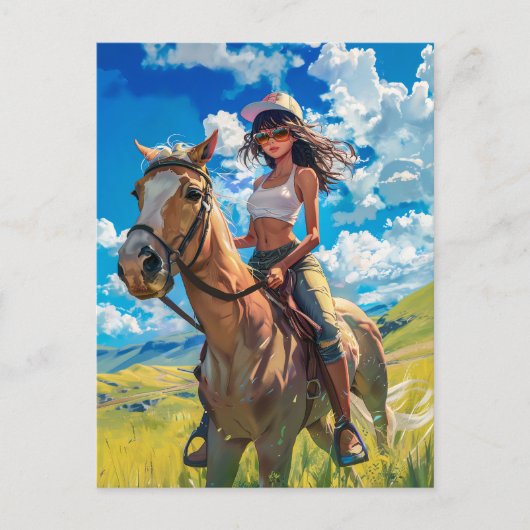 Anime Reis te paard door de Natuur Briefkaart (Voorkant)