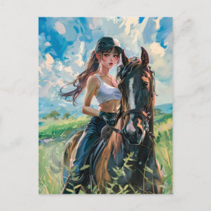 Anime Rijder in Majestueus Berglandschap Briefkaart