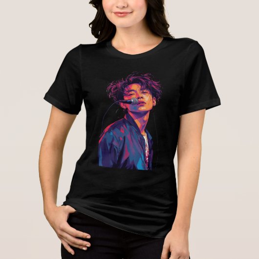 Anime Rocksinger Levendig Pop Art Tri-Blend Shirt (Voorkant)