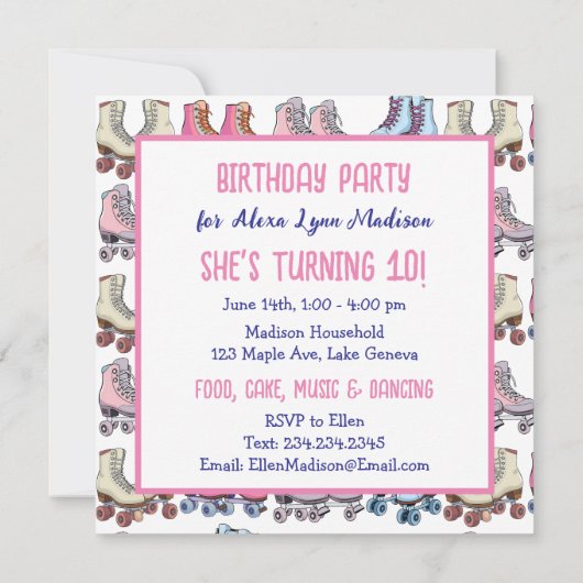 Anime Rolschaatsen Thema Verjaardagsfeest Kaart (Achterkant)
