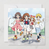 Anime Rolschaatsen Thema Verjaardagsfeest Kaart (Voorkant)