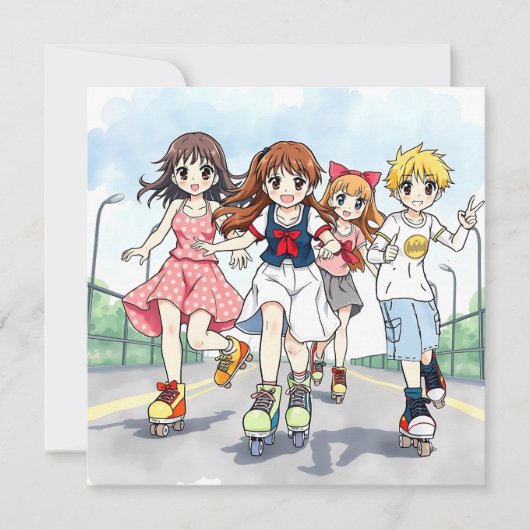 Anime Rolschaatsen Thema Verjaardagsfeest Kaart (Voorkant)