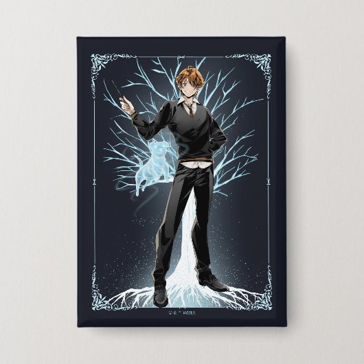 Anime Ron Wemel's Jack Russell Terrier Patronus Button (Voorkant)
