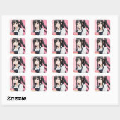 Anime Roze en Zwart Verjaardags Meisje en Taart Vierkante Sticker (Vel)