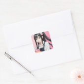 Anime Roze en Zwart Verjaardags Meisje en Taart Vierkante Sticker (Envelop)