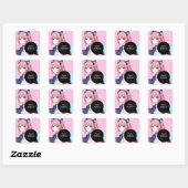 Anime Roze en Zwart Verjaardagsmeisje Vierkante Sticker (Vel)