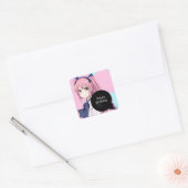 Anime Roze en Zwart Verjaardagsmeisje Vierkante Sticker (Envelop)