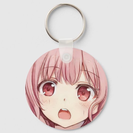 Anime roze meisje roze ogen bang sleutelhanger (Voorkant)